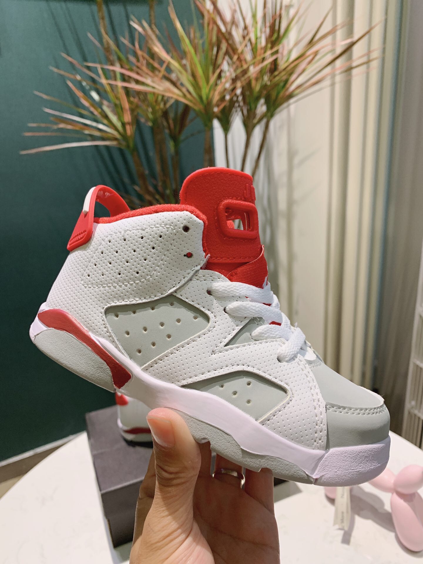 2019 Kids Air Jordan 6 White Grey Red Shoes